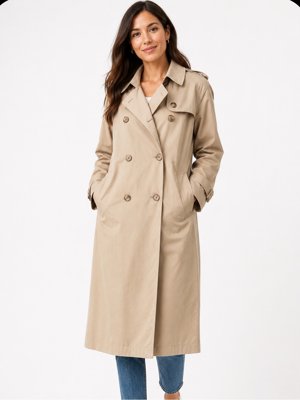 Evan Picone Beige Double-Breasted Trench Coat
